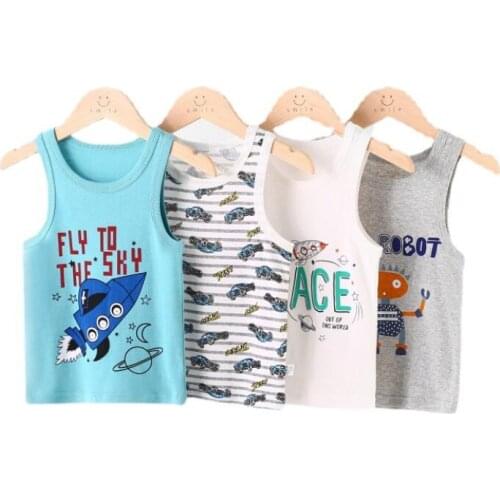 Kids summer vest for boys girls cotton bottoming shirt tops cartoon sleeveless children tops Tanks 2-11Y child vest camisols