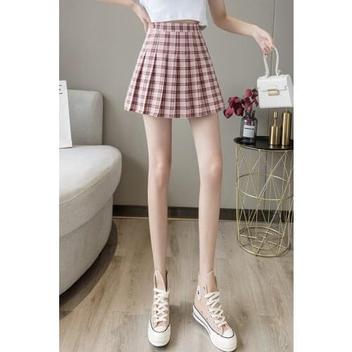 Summer Korean High Waist Pleated Skirts Black Gothic Sexy Cute Mini Plaid Skirt Women Uniform Students Clothes