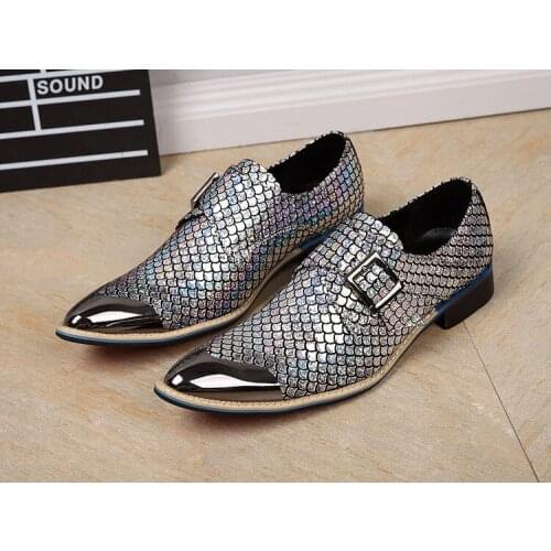 Fashion Men Metal Pointed Toe Business Office Shoes Men Dress Shoes Wedding Party Flat Shoes White