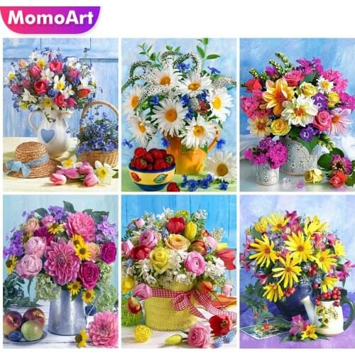 MomoArt 5D DIY Diamond Painting Peony Mosaic Art Full Square Diamond Embroidery Rose Flower Cross Stitch Kit Home Decorations