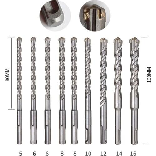 9pcs Masonry Drill Bits Tungsten Carbide Tipped Concrete Brick Stone Drilling Set 5/6/8/10/12/14/16mm Power Tool Accessories
