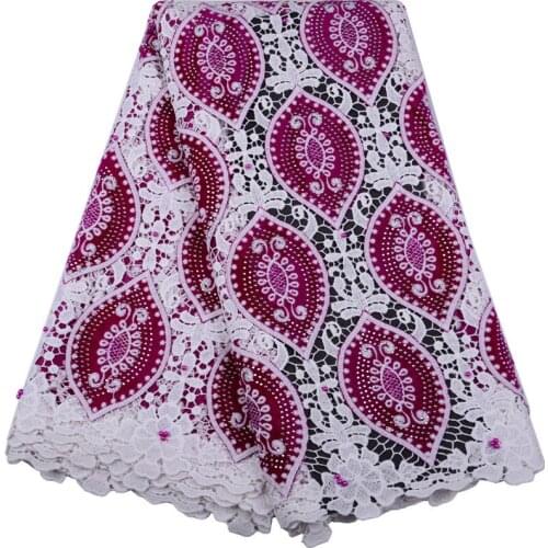 Latest African Lace Fabric 2019 High Quality African Tulle Cord Lace Fabric Luxury Design Guipure Lace Fabric Fuchsia S1526