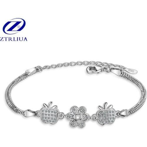 New Classic Round 925 Sterling Silver Jewelry Personality Simple Apple Flower Crystal Temperament Female Bracelets SB94