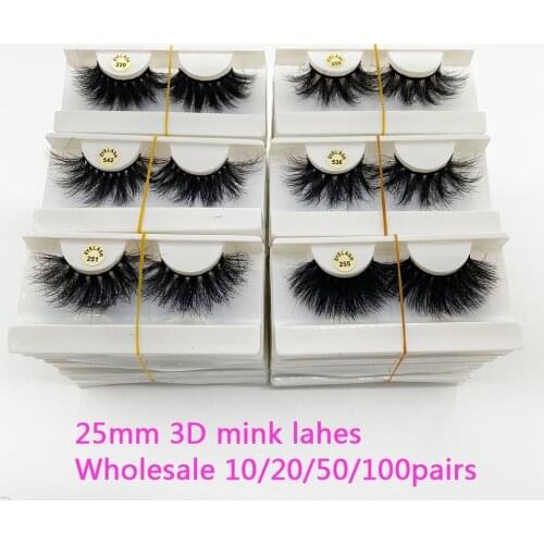 Wholesale 25mm Dramatic 100% handmade Natural thick Eye lashes Wispy Makeup 3DMink hair Soft False Eyelashes Custom Package