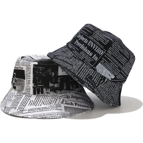Harajuku Style Newspaper Bucket Hats Spring Summer Fashion Cotton Printed Sun Hats Men Women Double Sided Folding Travel Hats