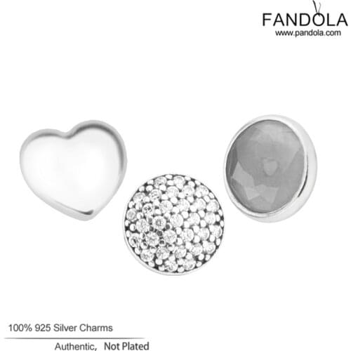 Authentic 925 Sterling Silver June Petites Pack Grey Moonstone & Clear CZ Charm Fit Original Floating Necklace DIY Jewelry