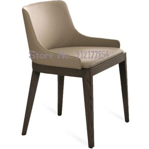 North European And American Style Leather Solid Wood Dining Chair Modern Minimalist Restaurant Home Sales Negotiation Model Room
