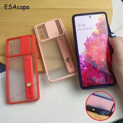 Slide Protection Lens Phone Case For Samsung A32 5G 4G A52 A72 Wrist Strap Stand Holder Soft TPU Cover For Samsung M31 M51 F41