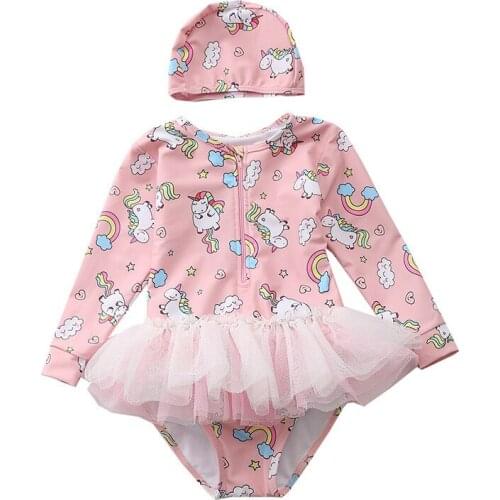 SAILBEE Baby Girls Swimwear 2021 Cute Long Sleeve Toddler One Piece Swimsuit Bathing Suit Swimming Suit Childrens Swim suit