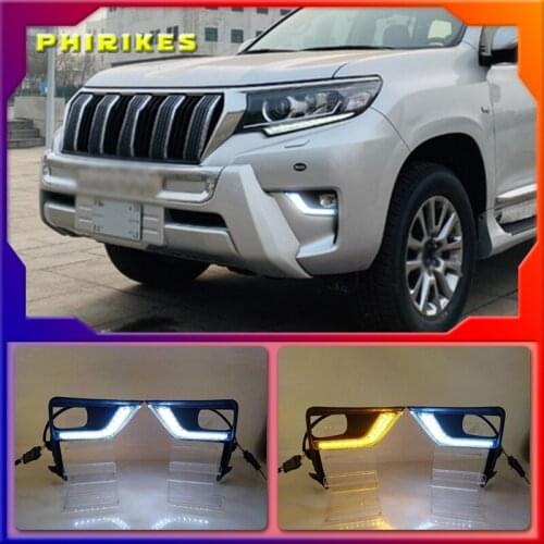 2PCS LED For Toyota Land Cruiser Prado 2018 DRL Daytime Running Light Daylights Fog lamp With Turn Signal Lamp