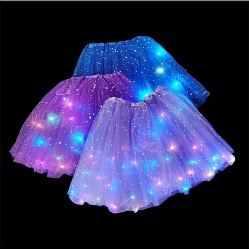 Girls LED Skirt Star Light Tutu Luminous Skirt Glowing Party Stage Costume Supplies Kids Favor Birthday Gift Dancing Miniskirt