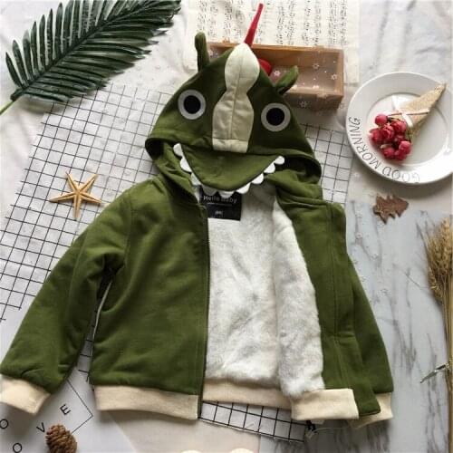 Tonytaobaby New Winter Clothes for Boys and Girls Cute Green Dinosaur Coat Plush Cotton Coat
