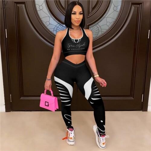 VAZN 2021 Special Sport Fitness Gym Sexy O-neck Two Piece Set Print Button 2 Piece Set Women Long Sleeve Top And Pant Autumn