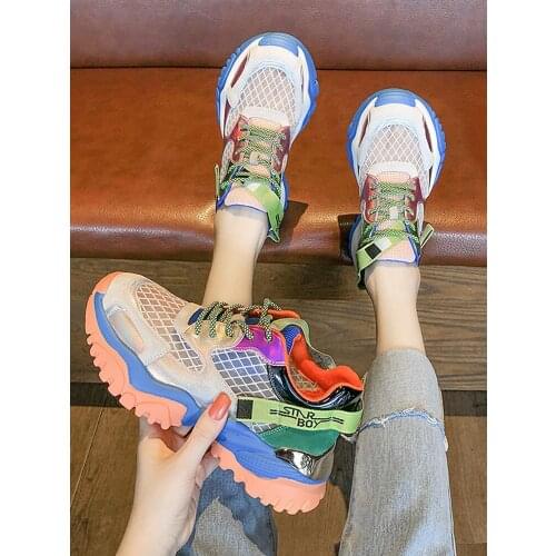 2021 summer new style ladies color breathable single shoes hot sale fashion all-match platform casual sneakers