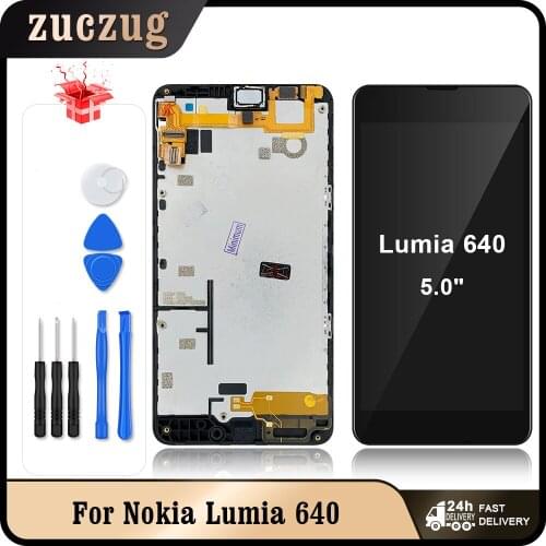 For Nokia Lumia 640 LTE N640 5.0" LCD Display Touch Screen Digitizer Assembly With Frame Replacement LCDs + Gift