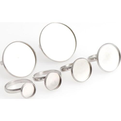 10pcs/lot 10 12 16 20 25 30 mm Blank Ring Base Glass Cabochons Cameo Setting Tray Ring Supplies For Jewelry Making