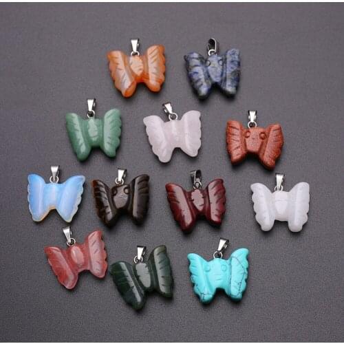 12pcs Natural Stone Agates Anyolite Carved Pocket 20*18mm Pretty Butterfly DIY Making Charms Finding Benchmades Pendants Free