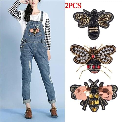 2pcs Bags Rhinestone Beaded Apparel Sewing & Fabric Crystal Applique Bee Badge Sew on Patch Sequin Patches