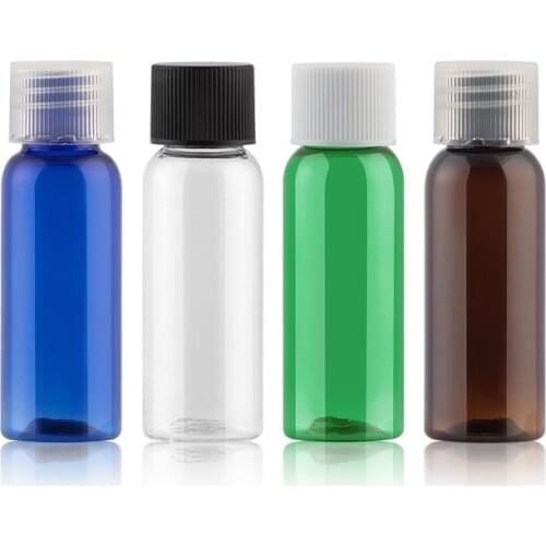 20ml 100pcs Brown Small Sample Personal Care Plastic Bottle Blue Travel Display Hotel Bottle Liquid Display Container Screw Caps