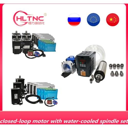 2020 NEW electronic motor kit 1.5kw/2.2kw water cooled CNC spindle motor kit+Nema 34 4.5/8.5/12Nm close loop servo motor kit