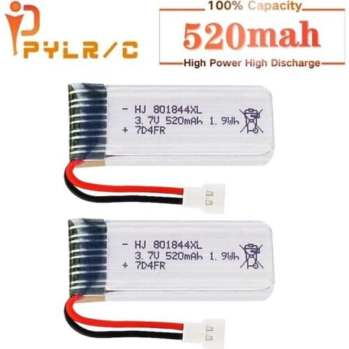 3.7v Rc Lipo Battery for Hubsan H107P 801844 3.7V 520mAh 25c 1.9Wh Battery for H107P RC Camera Drone Accessories 2Pcs