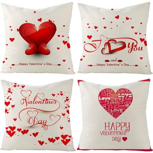 4PCS Valentines Day Linen Pillowcase Red Love Series Cushion Cover Home/Hotel Bicycle Heart Printing Boster Pillow Case Set