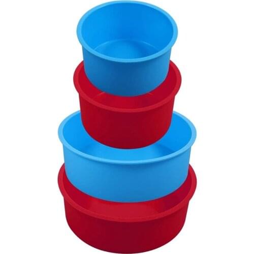 4Pcs Silicone Cake Moulds Tins Round Set, Red and Blue Round Cake Pan Set of Non-Stick Baking Mould Bakeware Tray