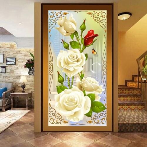 5d Diy Diamond Painting Cross Stitch White Roses Diamond Embroidery Flower Serie Vertical Print Rubiks Cube Drill Stuck Drill