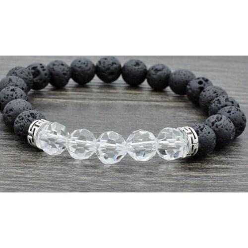 8mm iy5 glass crystal elastic thread adjusted black volcanic lava Bracelet Stone bead essential oils diffuser Buddha Yoga
