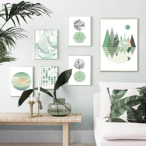 Abstract Green Theme Geometric Art Poster Marble Landscape Poster and Prints Nordic Wall Art Pictures for Home Interior Decor