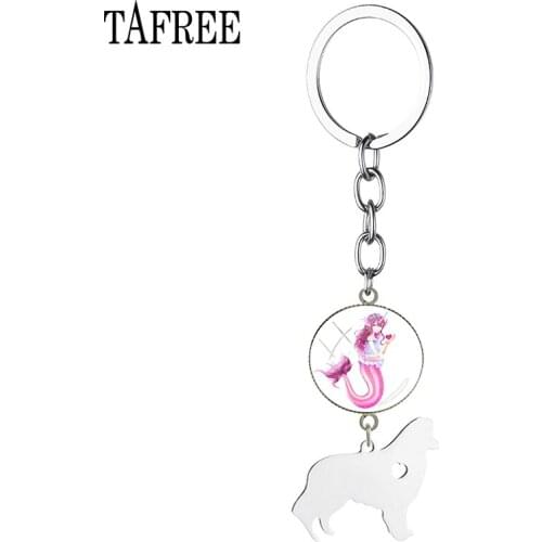 TAFREE Novelty Keychains Keyrings Mermaid Elves & Cute Stainless Steel Dog Pendants Car Bag Key Chain Keyholder Art Jewelry Gift