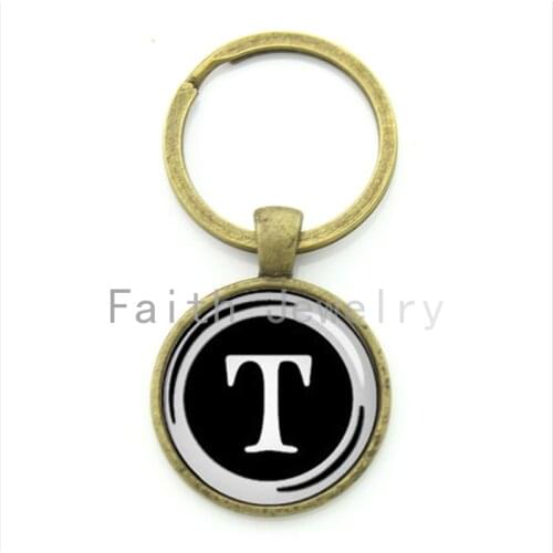 Vintage typewriter Key keychain the letter key T font classic black white style jewelry timeless keepsake key chain KC335