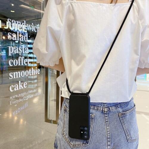 S10Lite S20 ins Plain Silicon+ Sling Lanyard Phone Case For Samsung S9+ S10 Note9 A71 A41 A51 Soft Cover Skinny Shell Protection