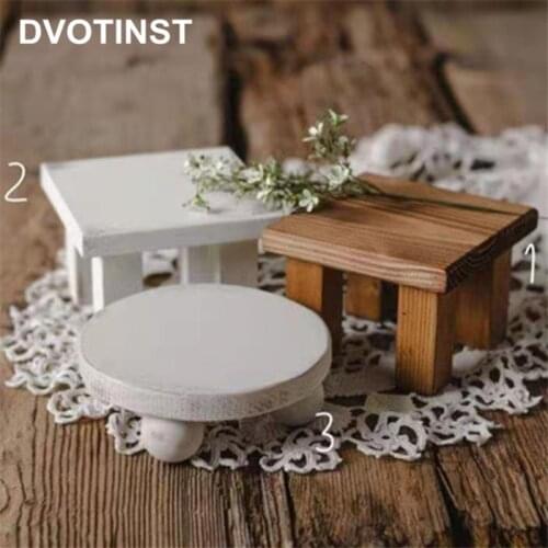Dvotinst Newborn Photography Props for Baby Wood Wooden Mini Retro White Side Table Studio Shoots Accessories Photo Props