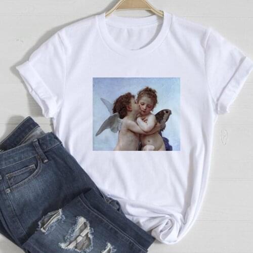 Kawaii angel Printed womens T shirt High quality printing T-shirt Female Short sleeve Summer Tshirt Funny Graphics Clothes Tops