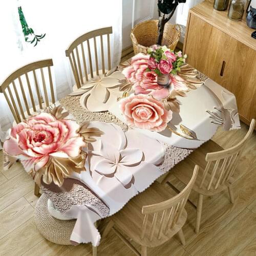 Engraving Technology Flowers 3D Printing Rectangular Tablecloths Polyester Table Cover Modern Customizable Table Cloth