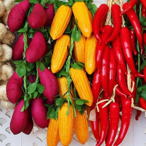 Simulation Fruit Vegetable String Artificial Corn Chili Apples Foam Model Farmhouse Hotel Decor Photography Prop Pendant 52-70cm