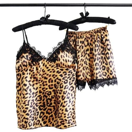KISBINI Lace Leopard Printed Women Sexy Pajamas Set 2020 Summer New Short Style Lady Pyjamas Set