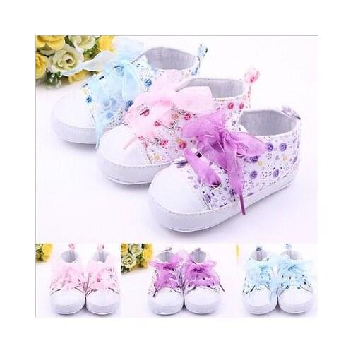 Infant Toddler Kids Shoes Girl Floral Sneakers Soft Soled Crib Lace Up Shoes Walking Sneaker