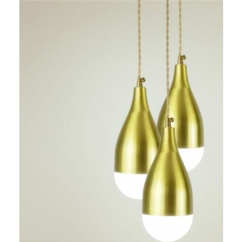 E27 brass material wood pendant light edison bulb G95 LED vintage copper fabric wire indoor lighting fixture brass pendant lamp