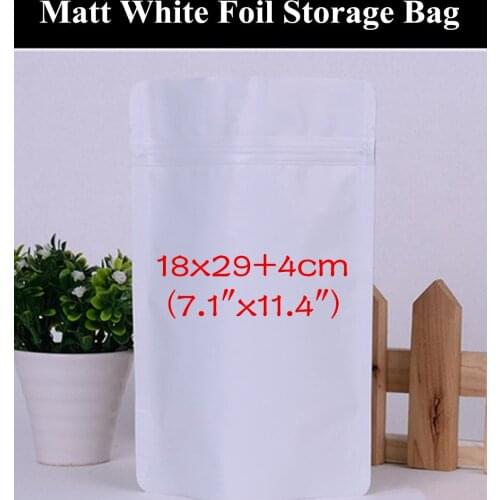 50pcs 18x29+4cm (7.1"x11.4") 280micron Matt White Aluminum Foil Zipper Bag Resealable Moisture-proof White Packaging Pouch