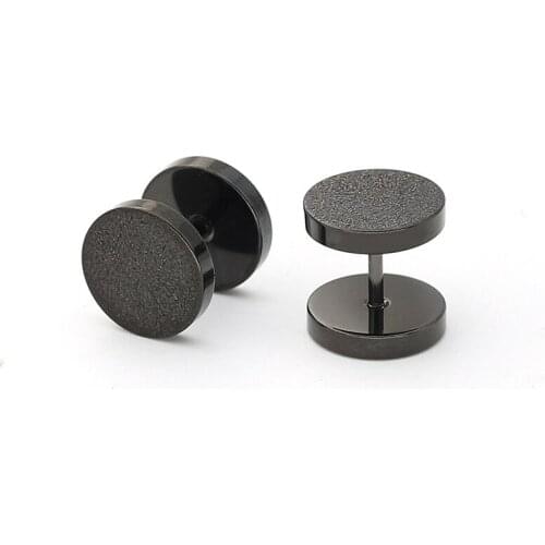 Fashion Women Men Frosted Round Color Color Gold Black Blue Steel Dumbbell Push-Back Geometric Black Trendy Punk Stud Earrings