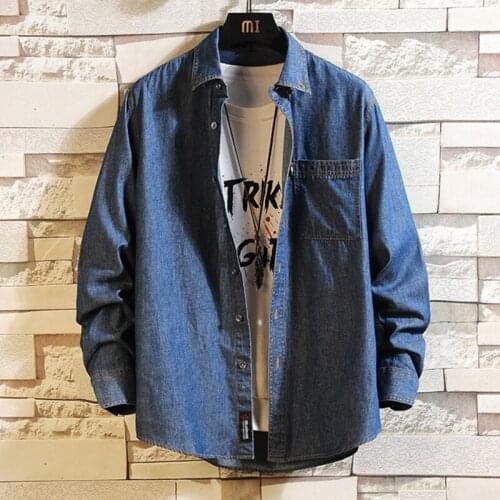 2021 Spring New Cotton Thin Denim Shirt Korean Style Trendy Fashion Long-sleeved Shirt Jacket Male Business Casual Brand Top 4XL