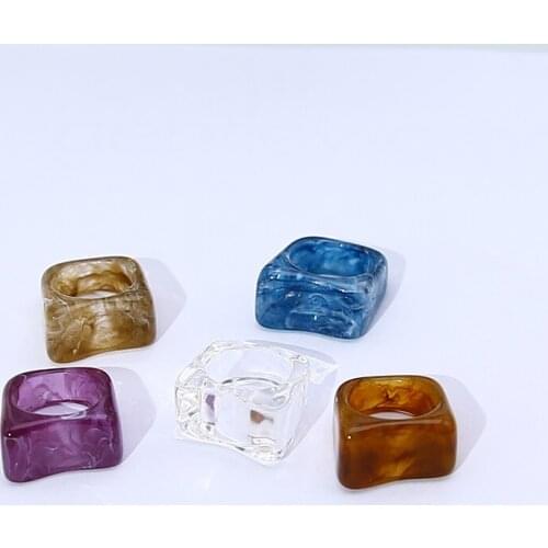 INS New Colorful Transparent Acrylic Irregular Marble Swirl Resin Tortoise Rings for Women Girls Trendy Jewelry Gift