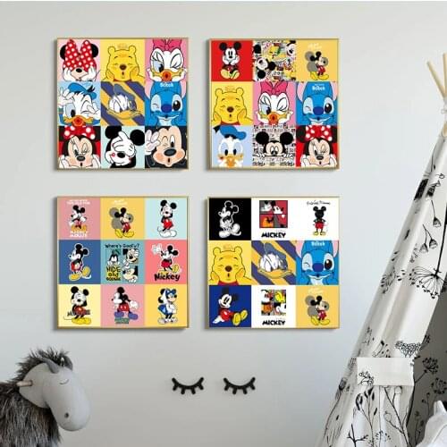 Disney Cartoon Anime Canvas Paintings Mickey Mouse Pooh Donald Duck Posters Prints Wall Art Pictures for Living Room Home Decor