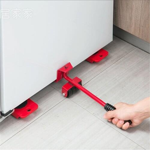 5 PCS/Set Furniture Lifter Professional Furniture Mover Tool Heavy Stuffs Transport Lifter 360° Roller Wheeled with 1 Bar Kit