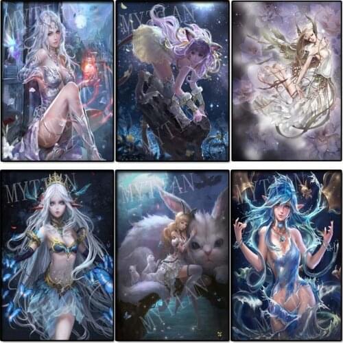 Full square/round 5D DIY diamond painting anime cat girl 3d Embroidery Pattern fantasy elf princess cross stitch mosaic sticker