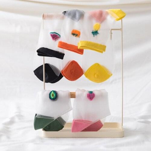 Transparent Women Socks Summer Funny Happy Lace Mesh Sheer Sock Female Fashion Streetwear Glass Silk Fruit Socks