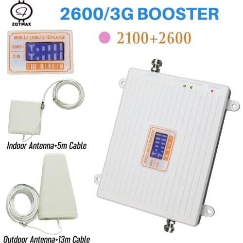 ZQTMAX repeater 4G 2600 3G 2100MHZ Mobile Phone Signal Amplifier / Booster UMTS LTE intenet data + antenna accessories