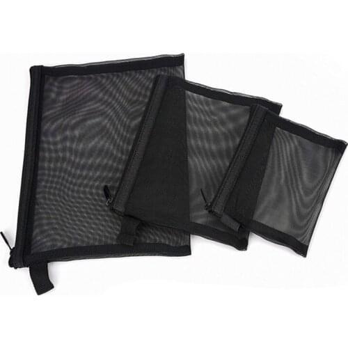 Zipper Mesh Bags, Pack of 3 (S/M/L), Beauty Makeup Cosmetic Accessories Organizer, Travel Toiletry Kit Set Storage Pouch, Blac